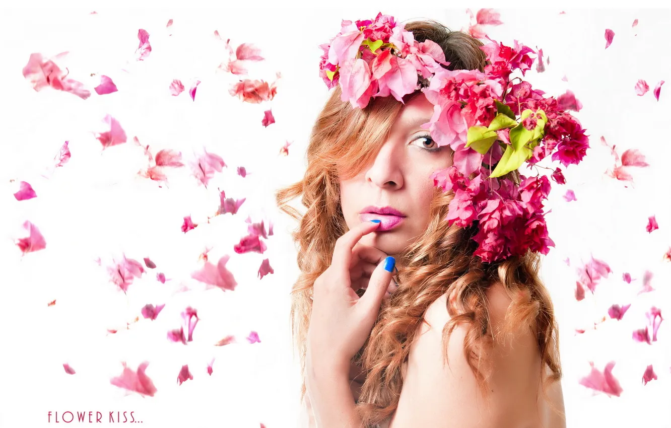 Photo wallpaper girl, flowers, portrait