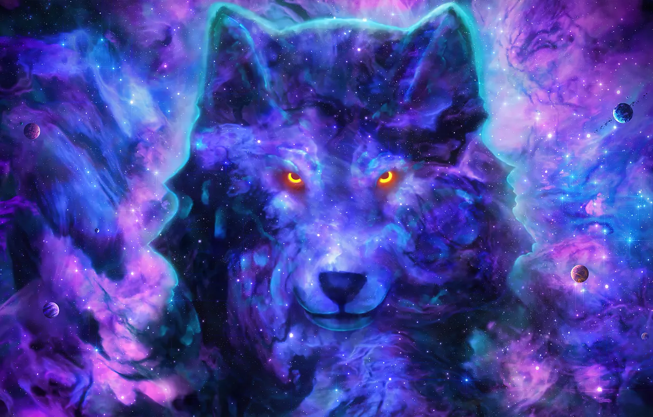 Photo wallpaper digital art, digital art, The Space Wolf, Cosmic Wolf