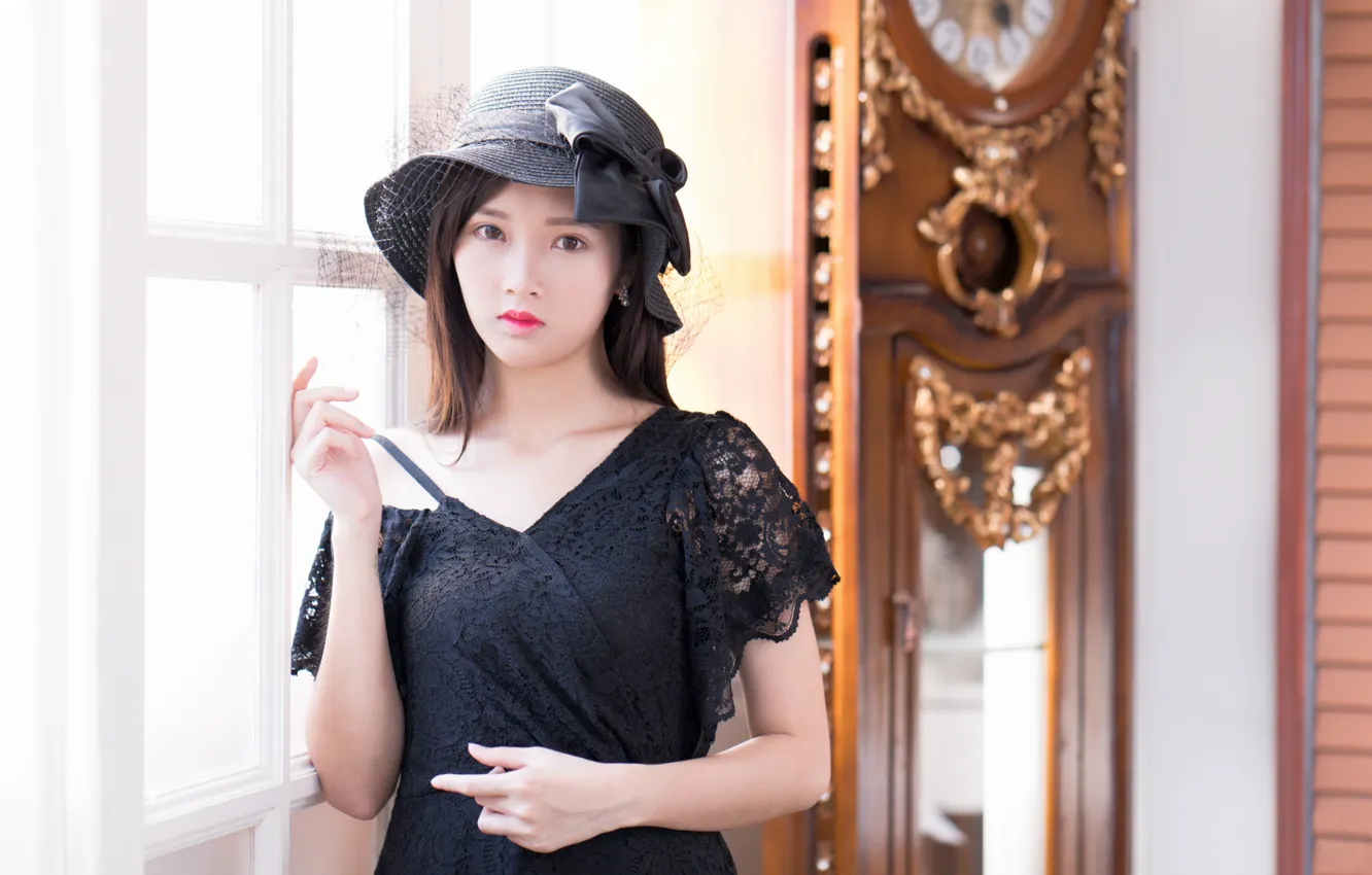 Photo wallpaper girl, dress, hat, Asian