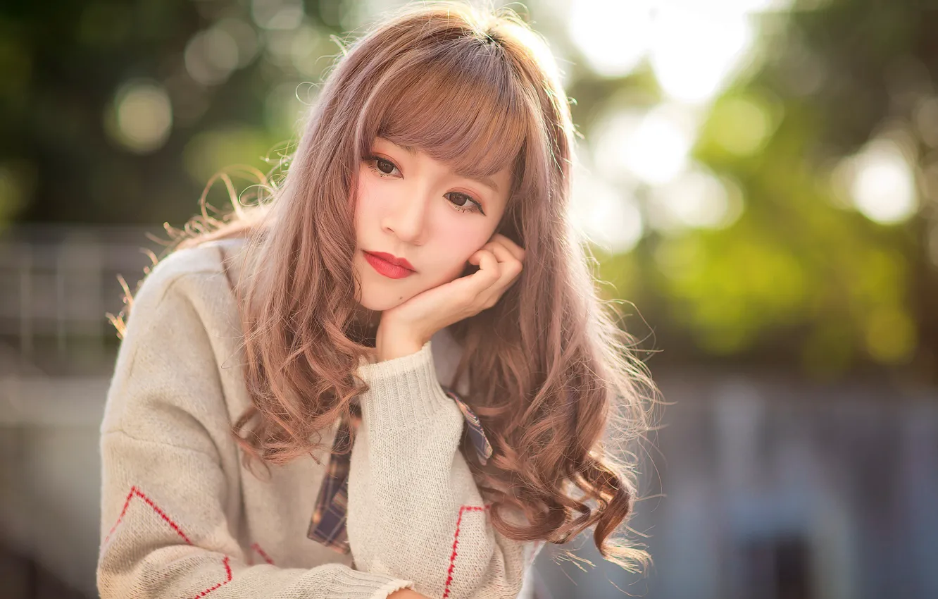 Photo wallpaper girl, portrait, Asian, bokeh