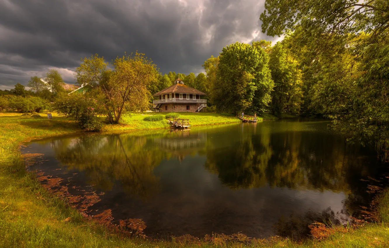 Photo wallpaper landscape, clouds, nature, pond, estate, Gordeev Edward, Eduard Gordeev, Ed Gordeev