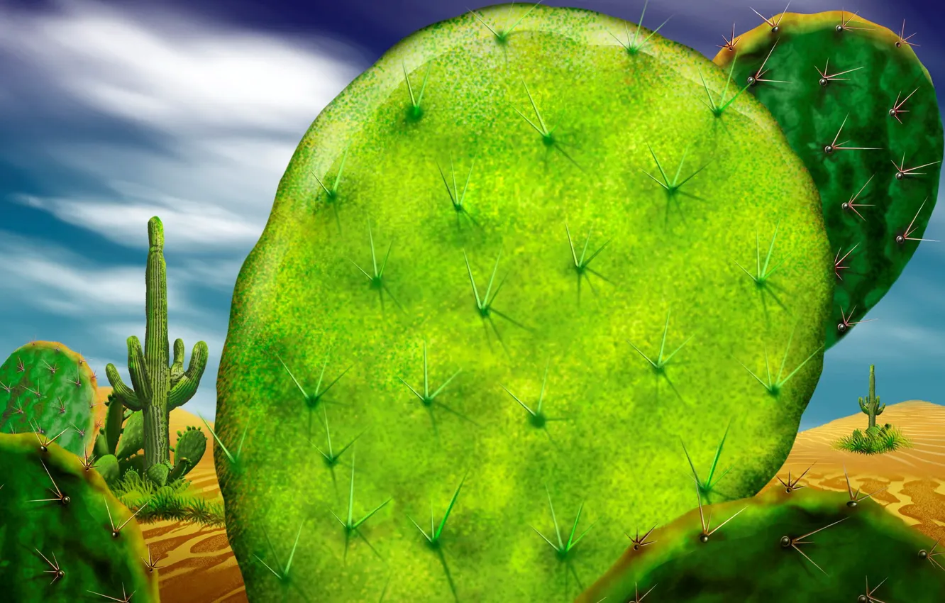 Photo wallpaper green, desert, cactus