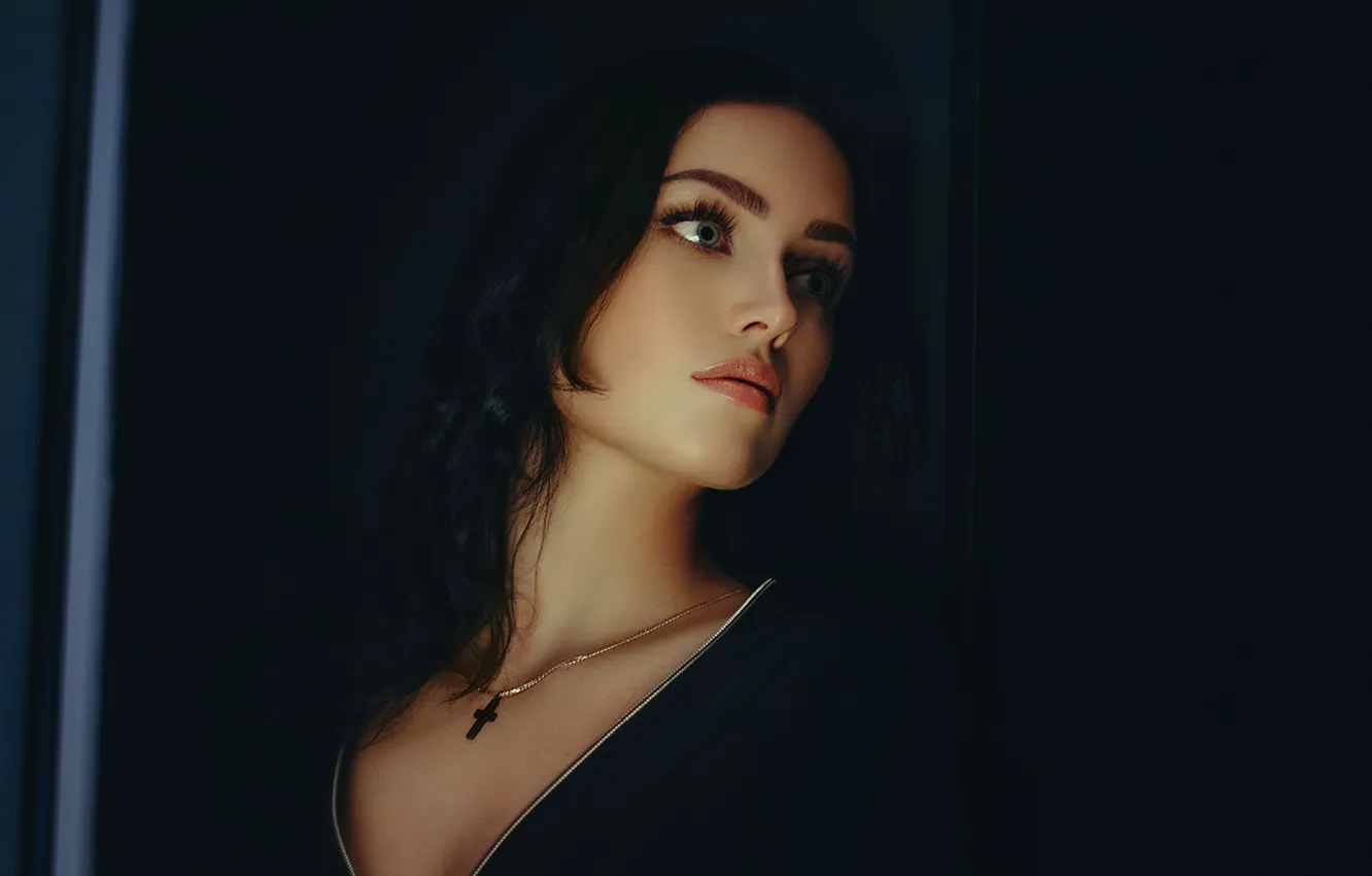 Photo wallpaper face, woman, portrait, black hair, green eyes., Ksenia Kalinovskaya