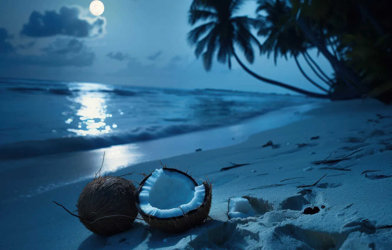 Photo wallpaper sand, sea, beach, the sky, light, night, tropics, blue