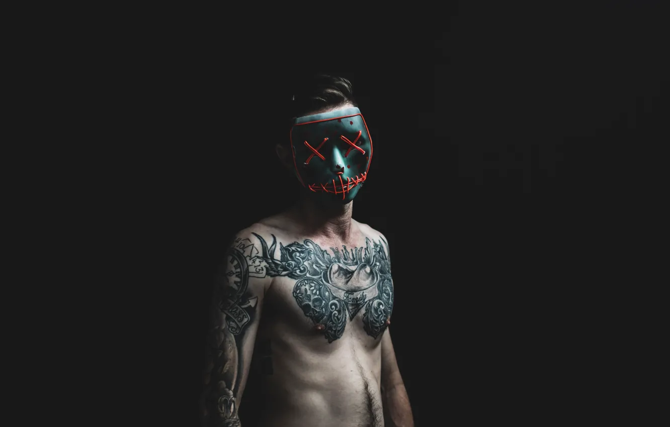 Photo wallpaper Pose, Mask, Tattoo, Male