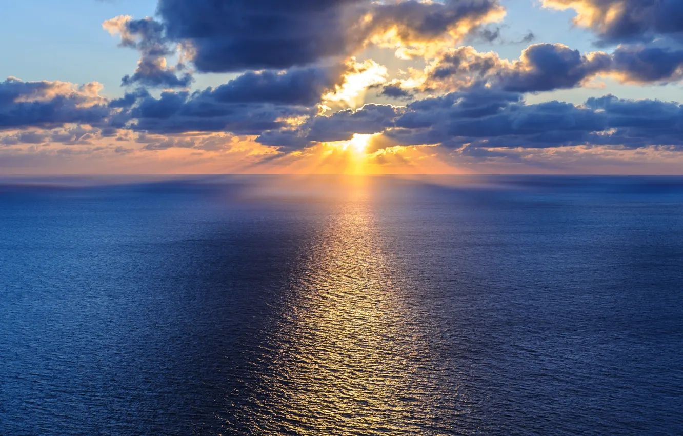 Photo wallpaper the sky, water, the sun, clouds, the ocean, horizon