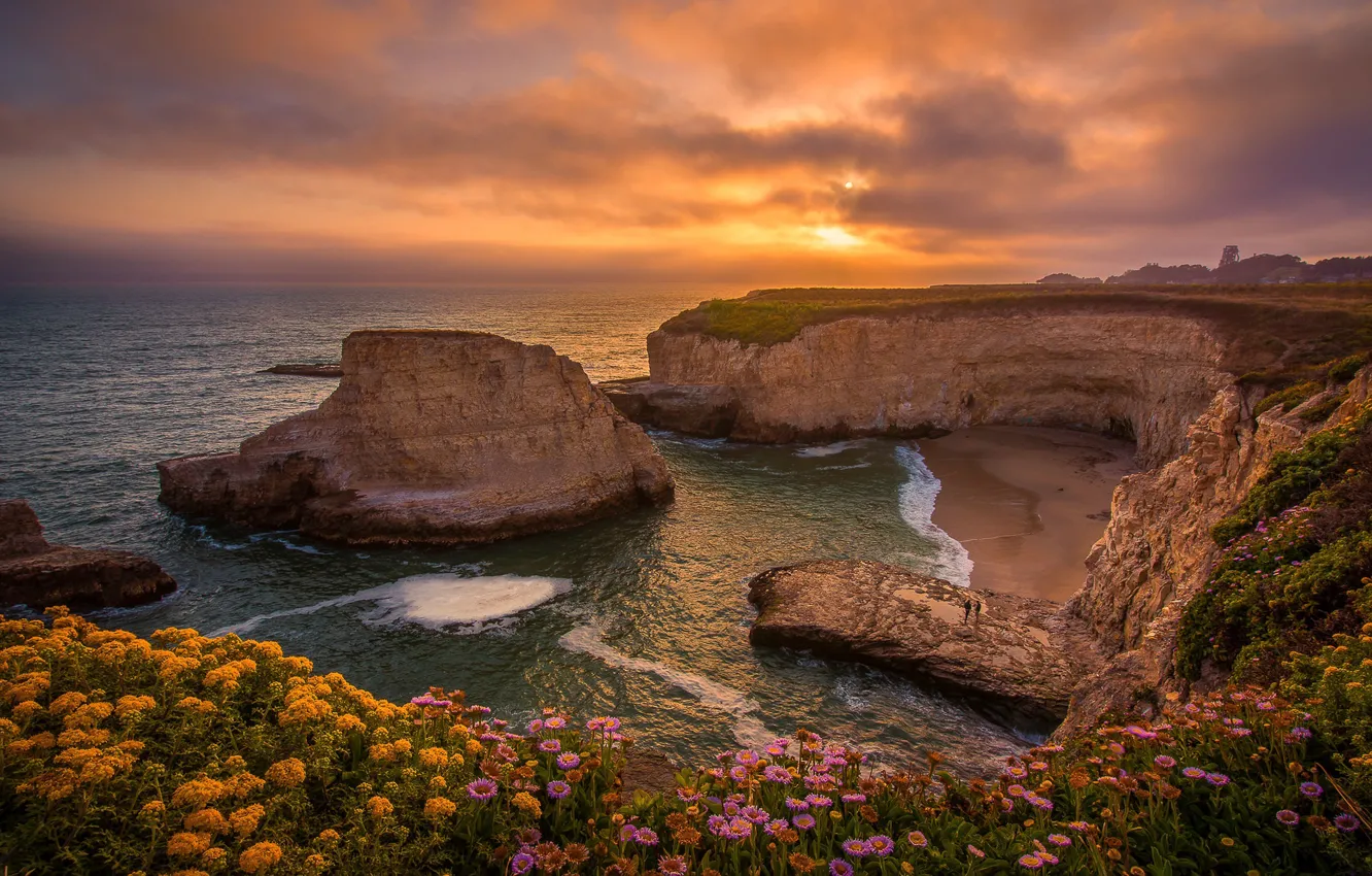 Photo wallpaper rocks, coast, panorama