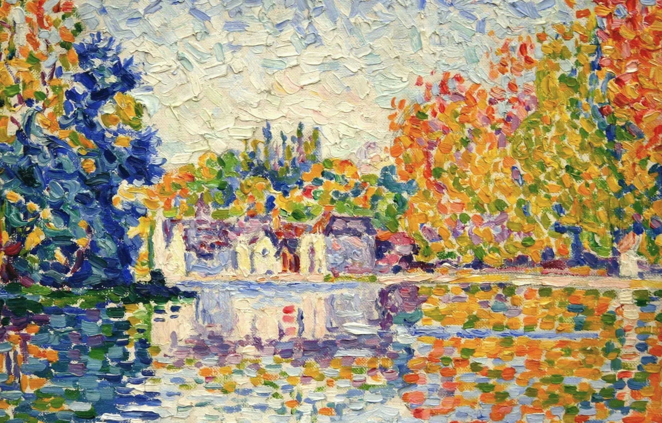 Photo wallpaper landscape, picture, Paul Signac, pointillism, Samois on the Seine