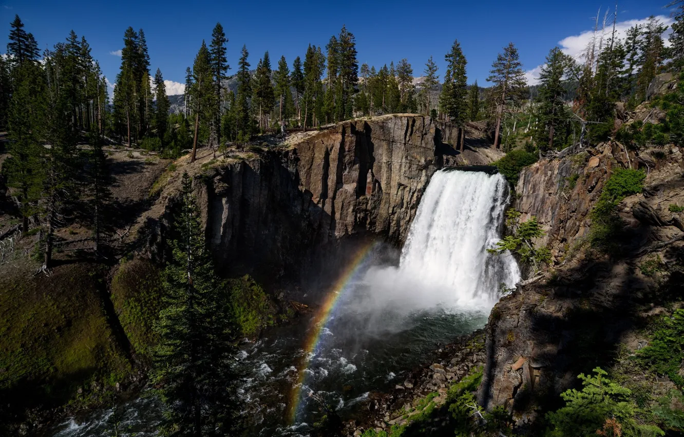 Photo wallpaper nature, waterfall, rainbow
