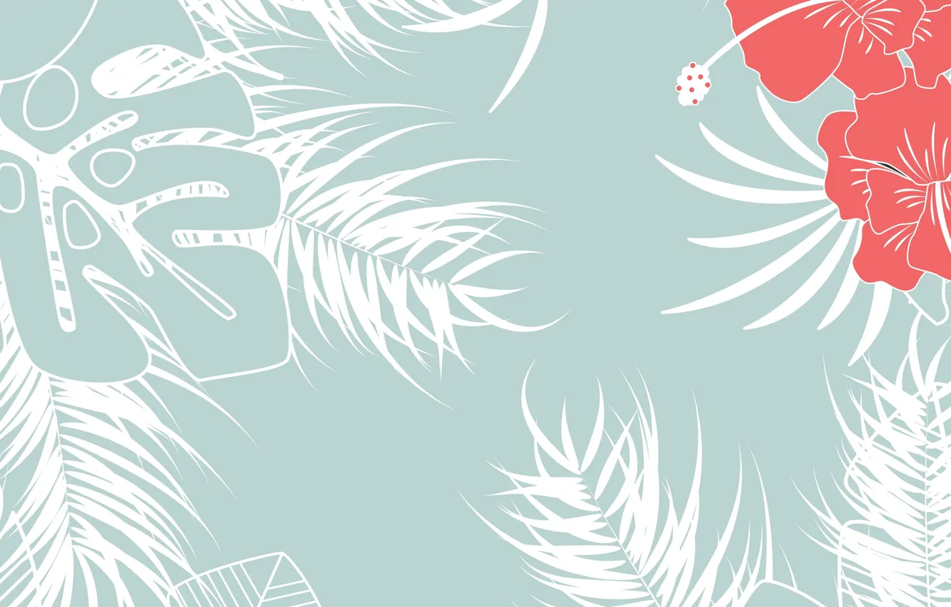 Photo wallpaper leaves, flowers, texture, hibiscus