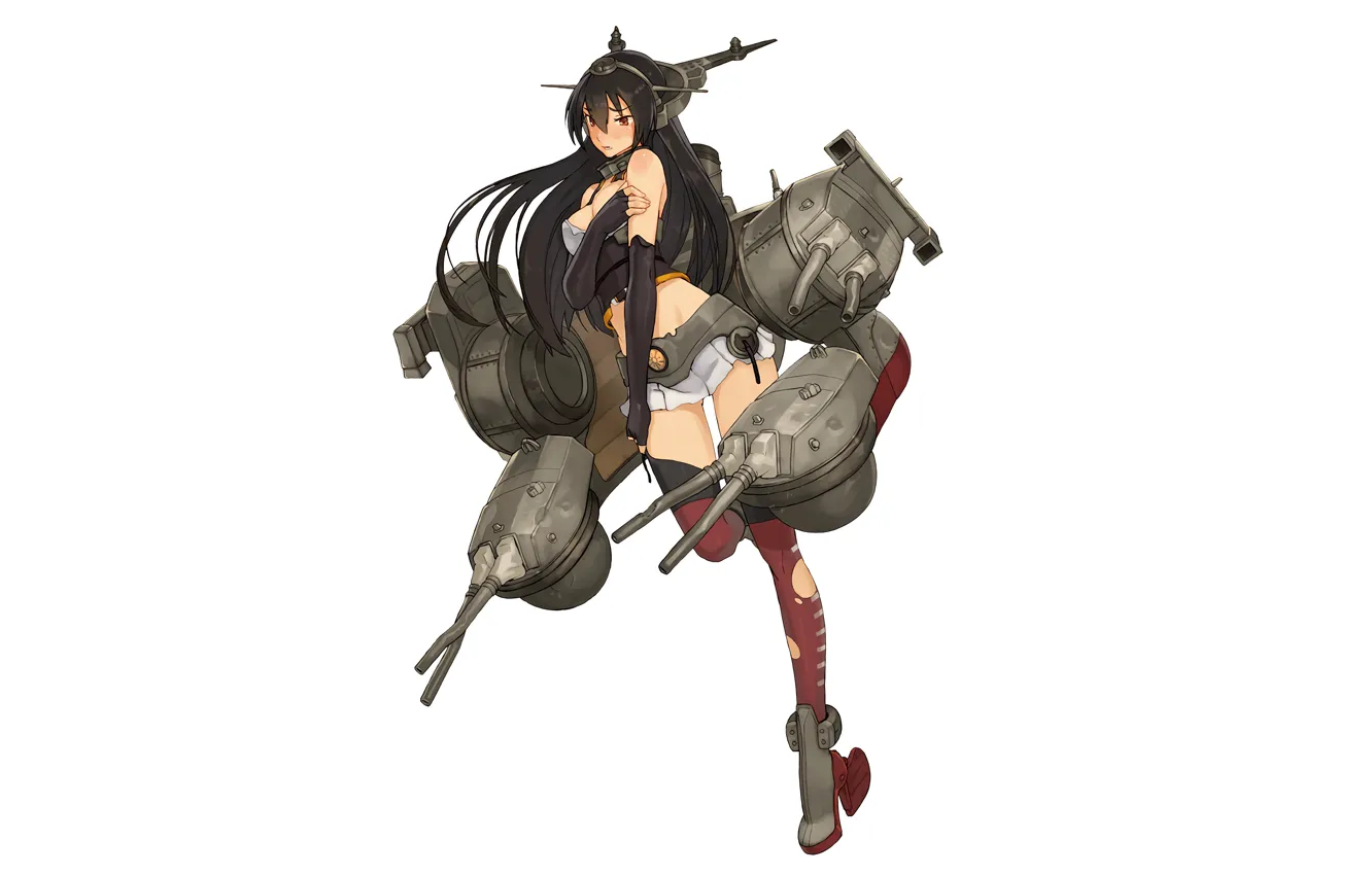 Photo wallpaper girl, sexy, cleavage, blouse, thighhighs, long hair, boobs, anime