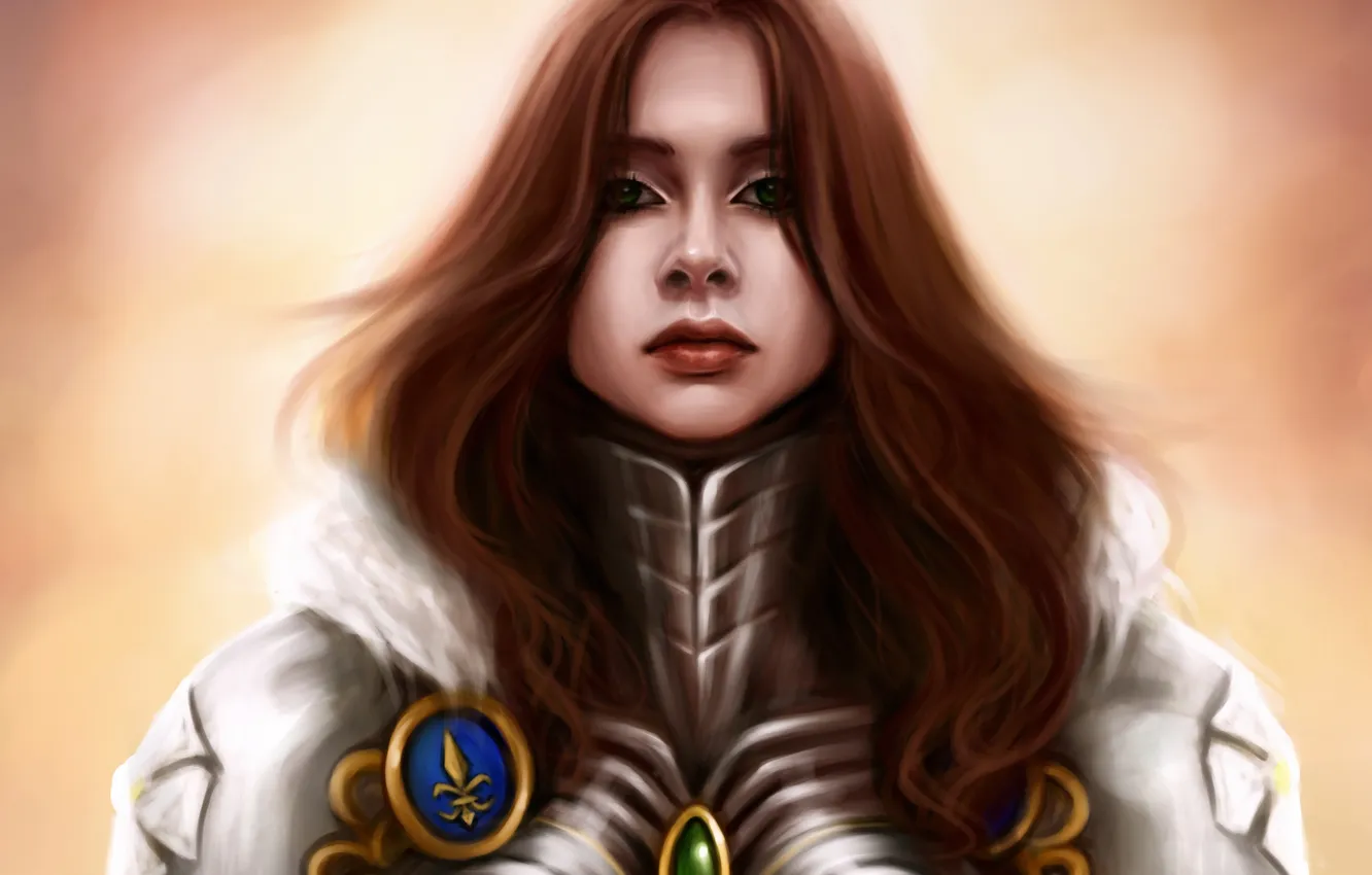 Photo wallpaper girl, face, art, armor, Mochifin, Isabel, Heroes of Might &ampamp; Magic 5