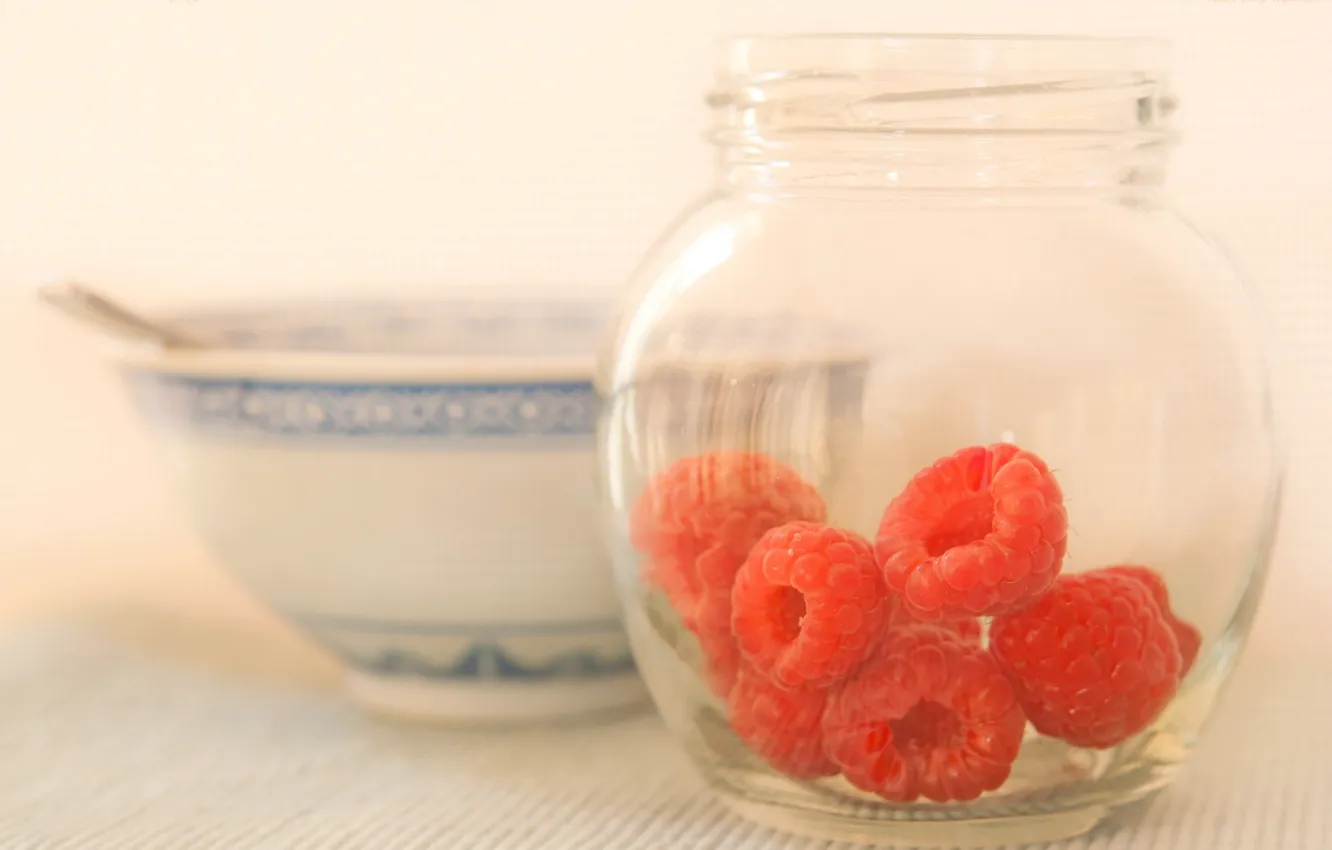 Photo wallpaper berries, raspberry, Cup, Bank
