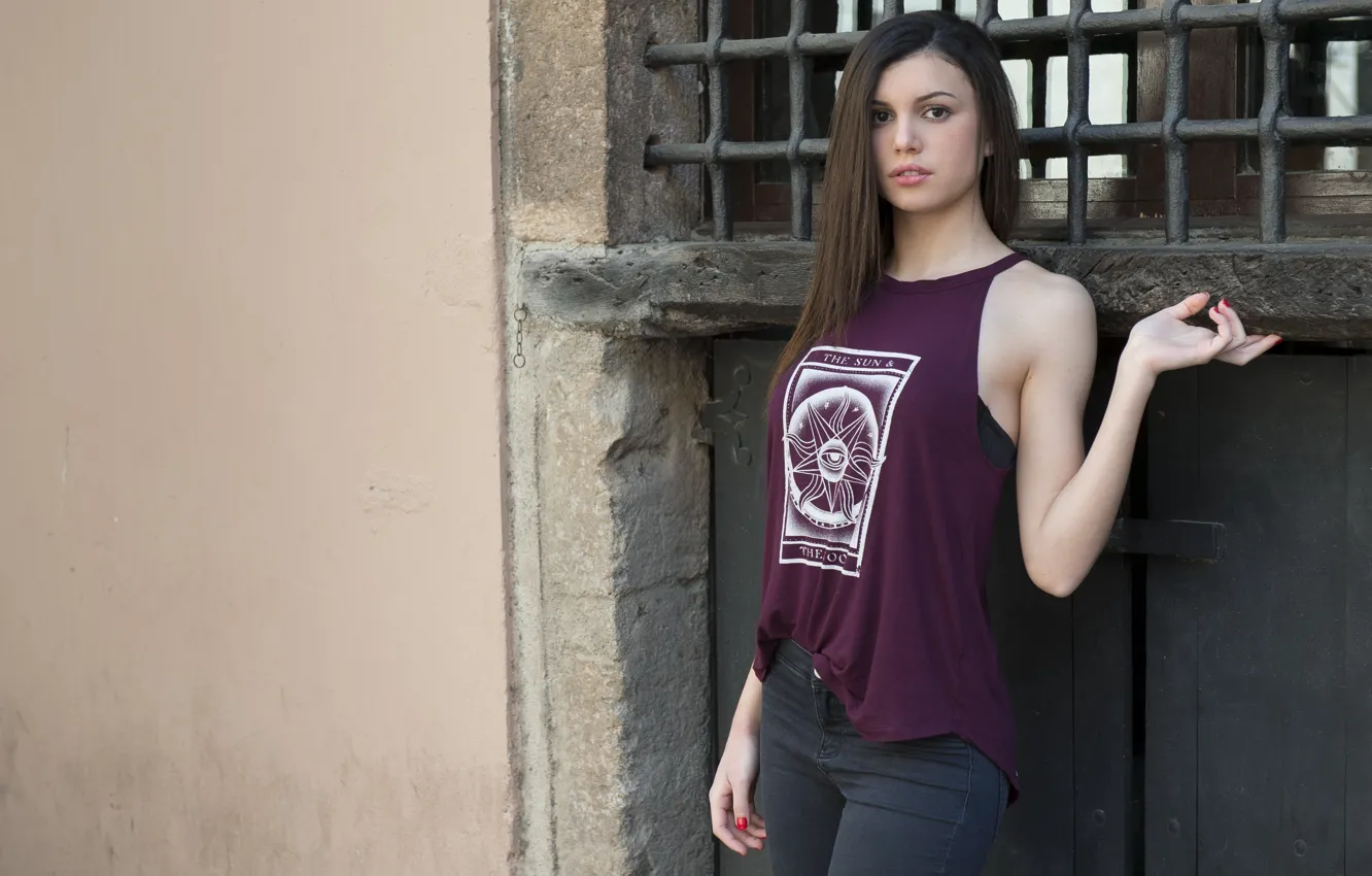 Photo wallpaper look, girl, pose, hair, jeans, Mike