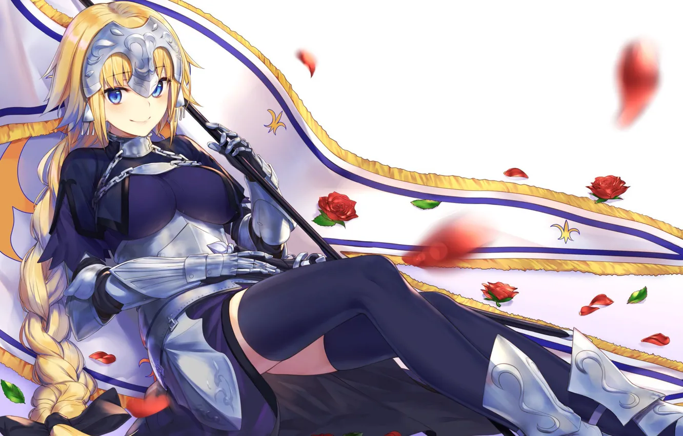 Photo wallpaper girl, roses, flag, Joan of arc, Fate - Apocrypha, Fate Apocrypha