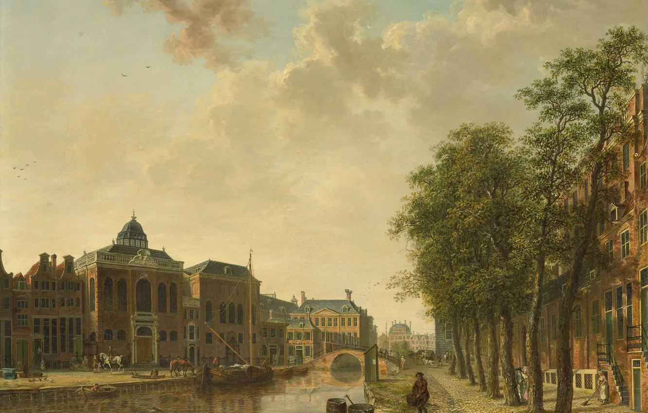 Photo wallpaper tree, oil, picture, the urban landscape, Hendrik Keun, View of the Timber Market in Amsterdam