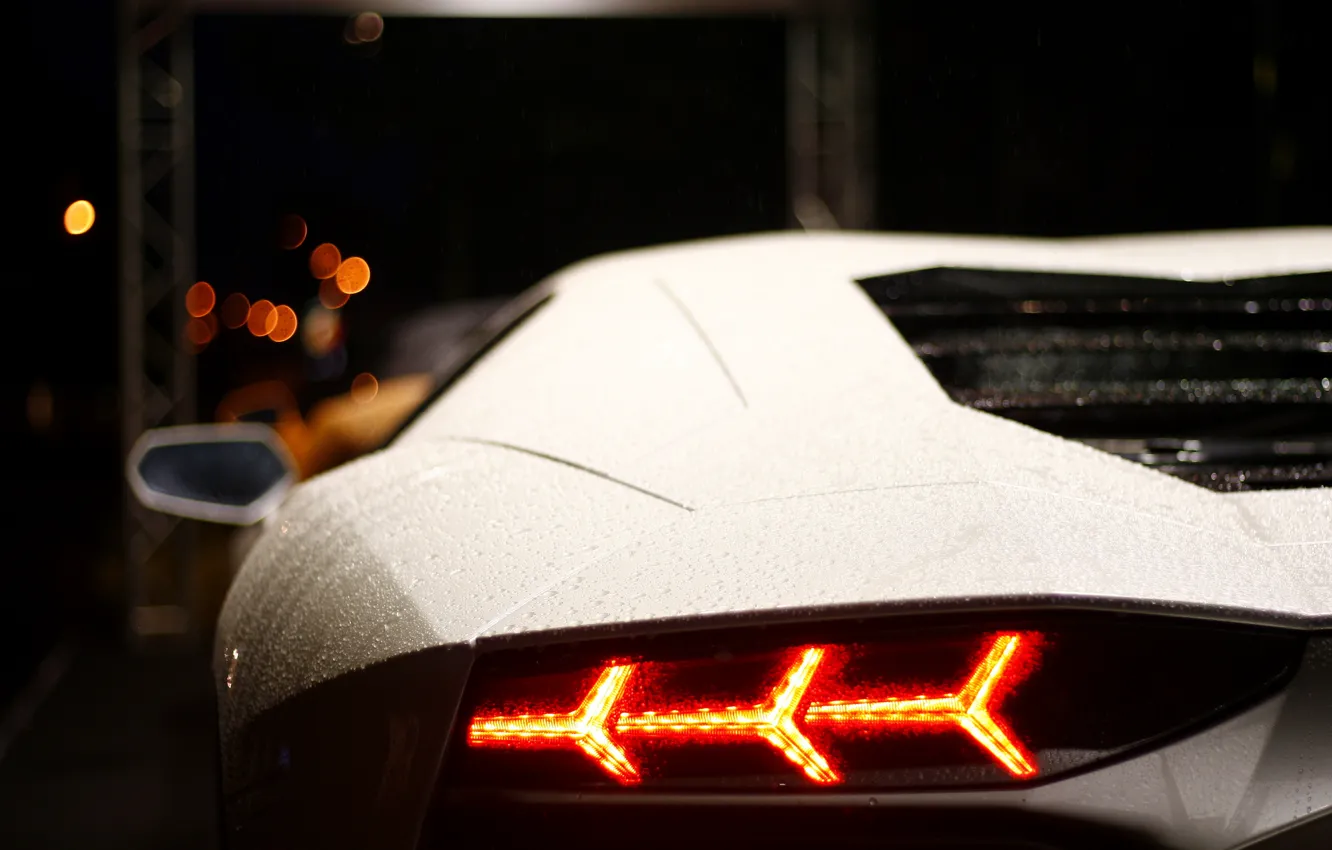 Photo wallpaper white, light, rain, Lamborghini, headlight, light, white, rain