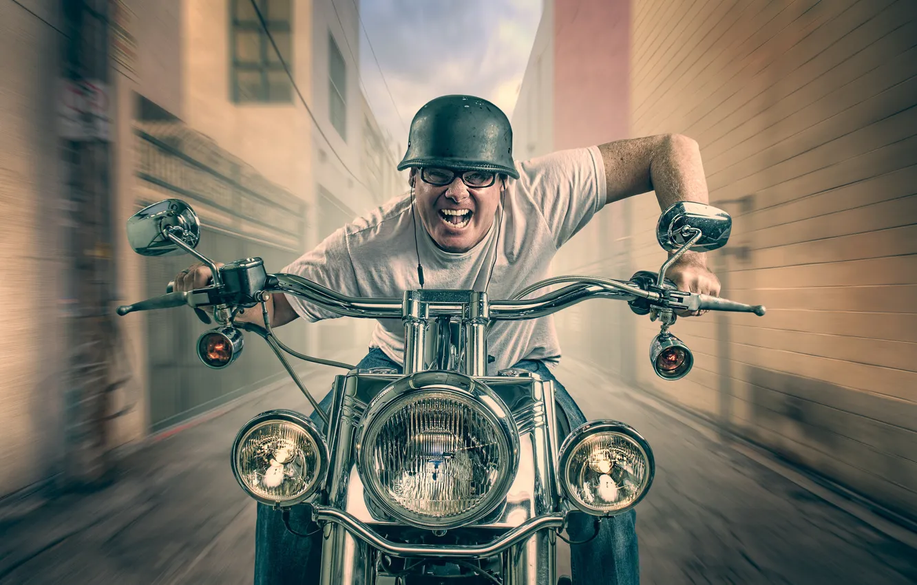 Photo wallpaper speed, motorcyclist, helmet