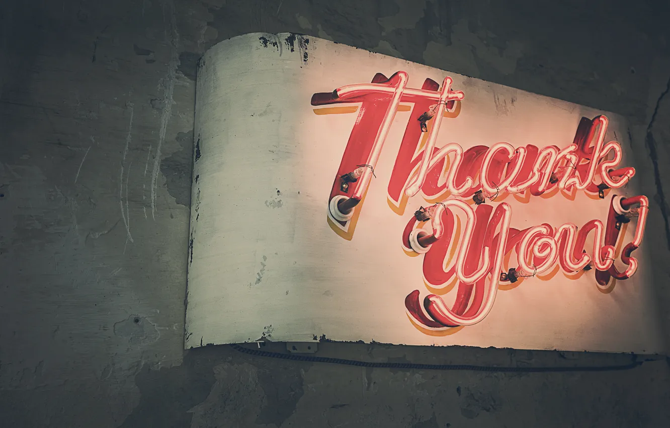Photo wallpaper light, the inscription, tube, neon, sign, thank you, thank you