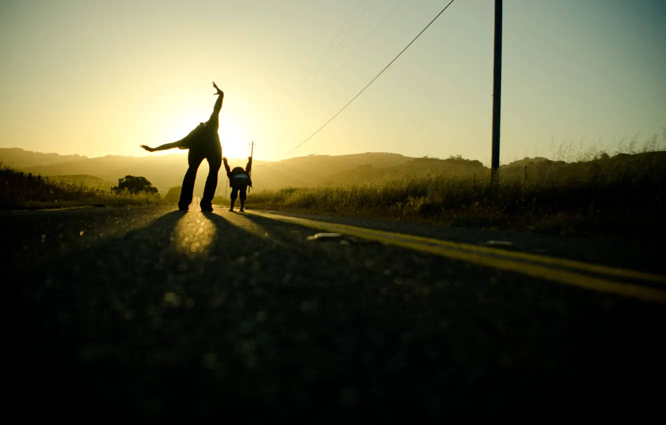 Photo wallpaper road, the sky, the sun, light, the way, mood, road, hands