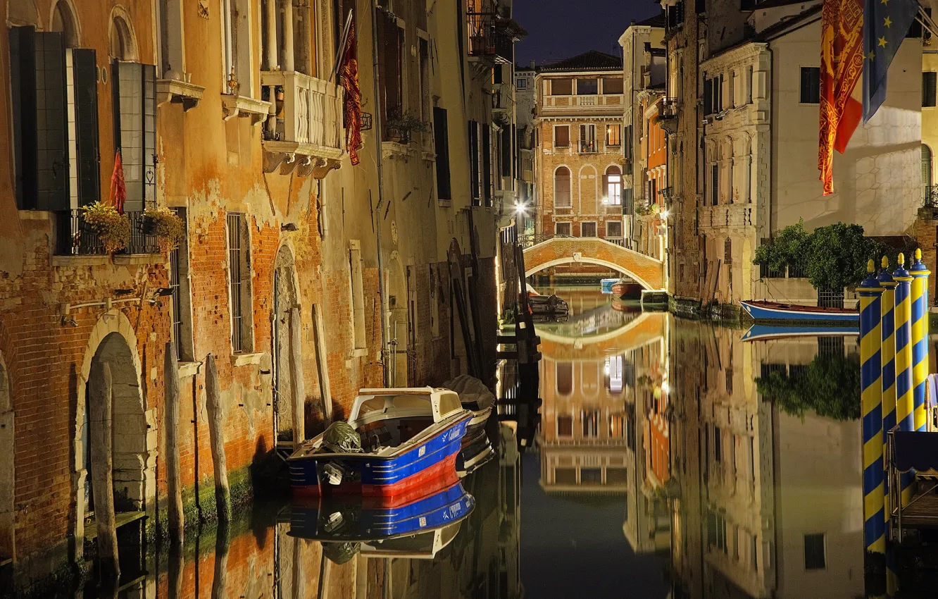 Photo wallpaper bridge, lights, home, Italy, Venice, channel