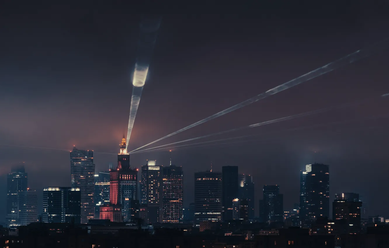 Photo wallpaper city, lights, nights, city lights, spotlight, Piotr Skrzynski