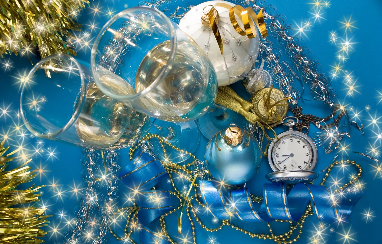 Photo wallpaper balls, decoration, balls, toy, watch, tape, beads, tinsel