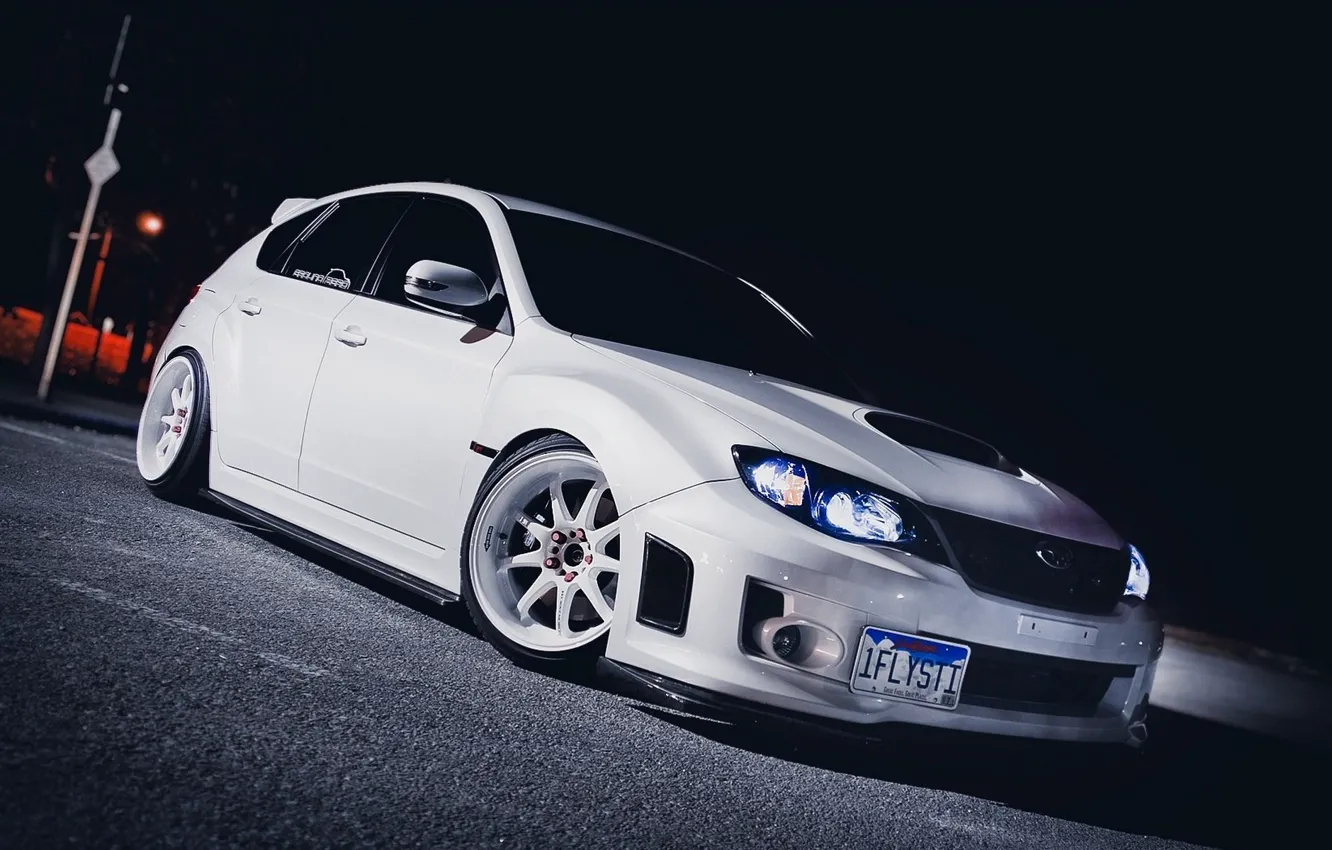 Photo wallpaper car, tuning, white, white, car, subaru, wrx, impreza