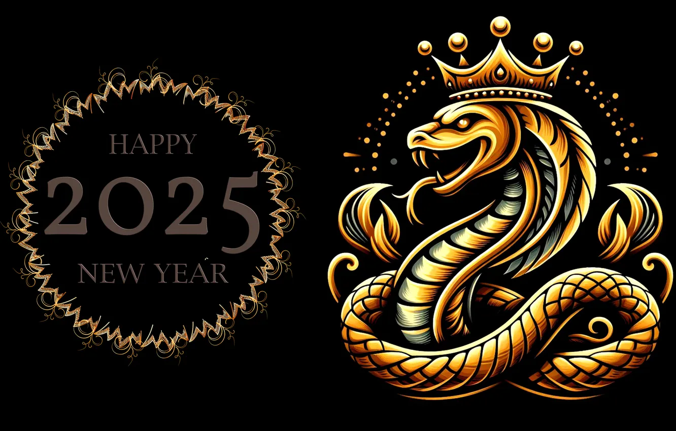 Photo wallpaper new year, snake, crown, figures, gold, date, 2025, AI art