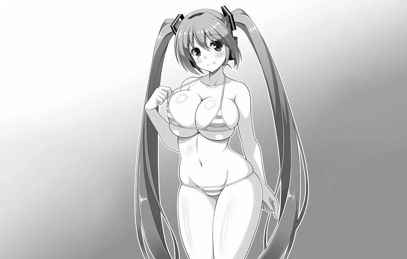 Photo wallpaper girl, sexy, vocaloid, hatsune miku, cleavage, long hair, boobs, anime