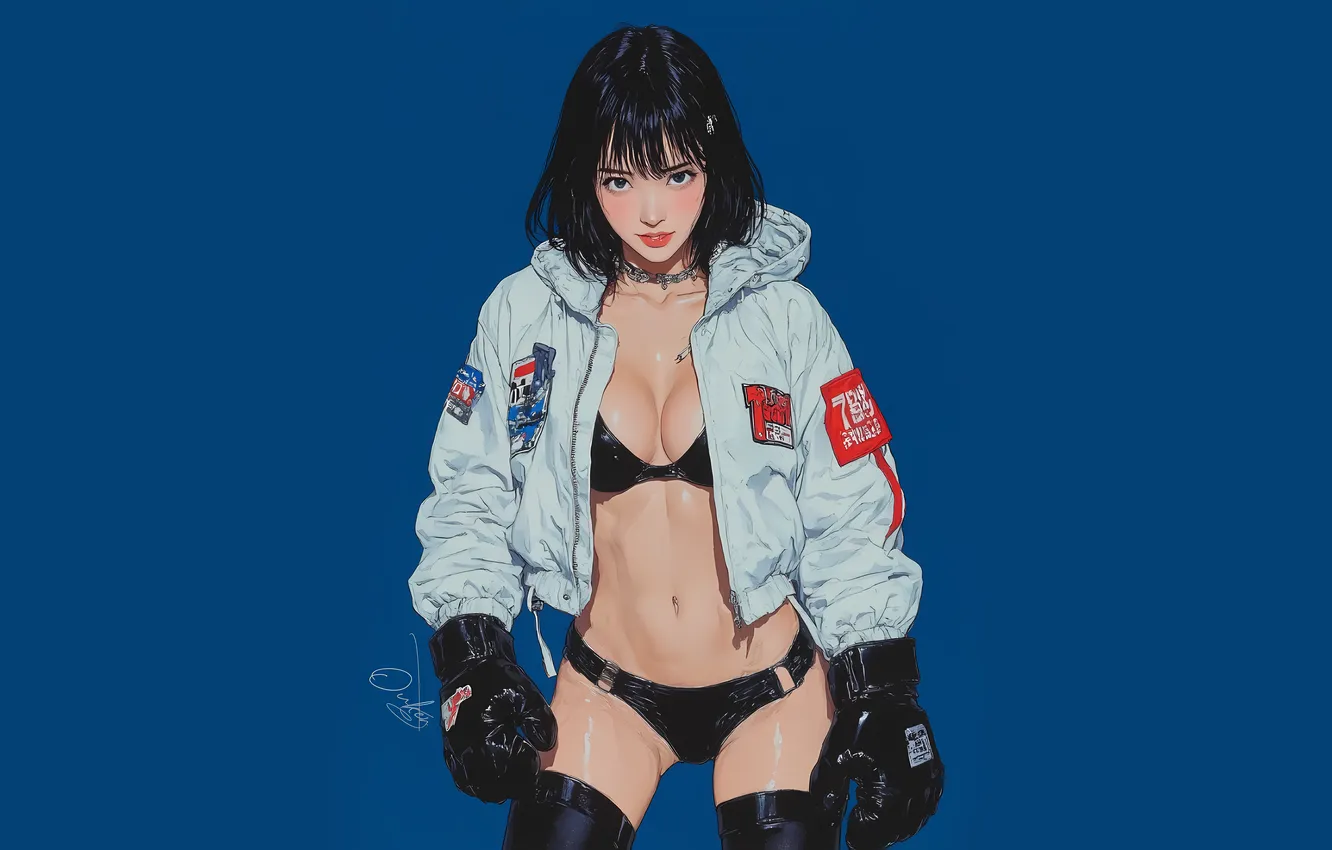 Photo wallpaper blue, boxing, asian, AI Art, OukenM24