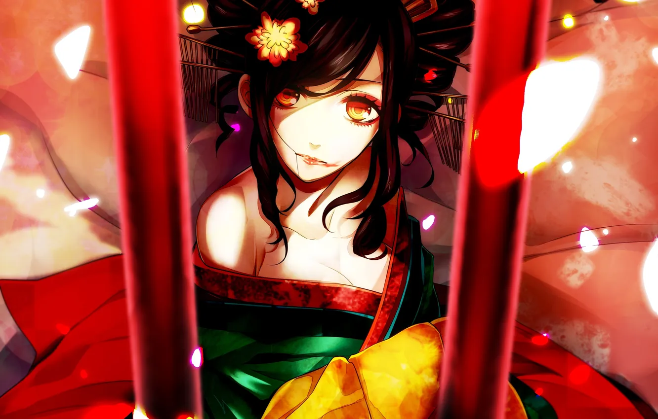 Photo wallpaper girl, flowers, cell, petals, art, barrette, kasane teto, Utau
