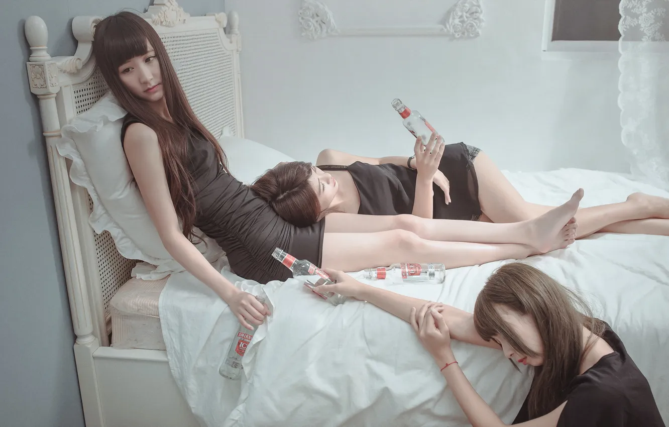 Photo wallpaper girl, background, bottle