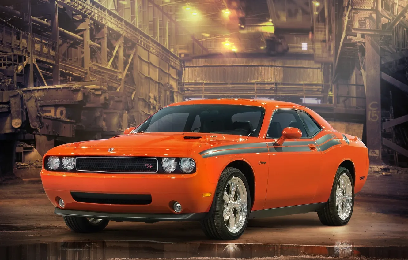 Photo wallpaper car, Dodge, Challenger, orange