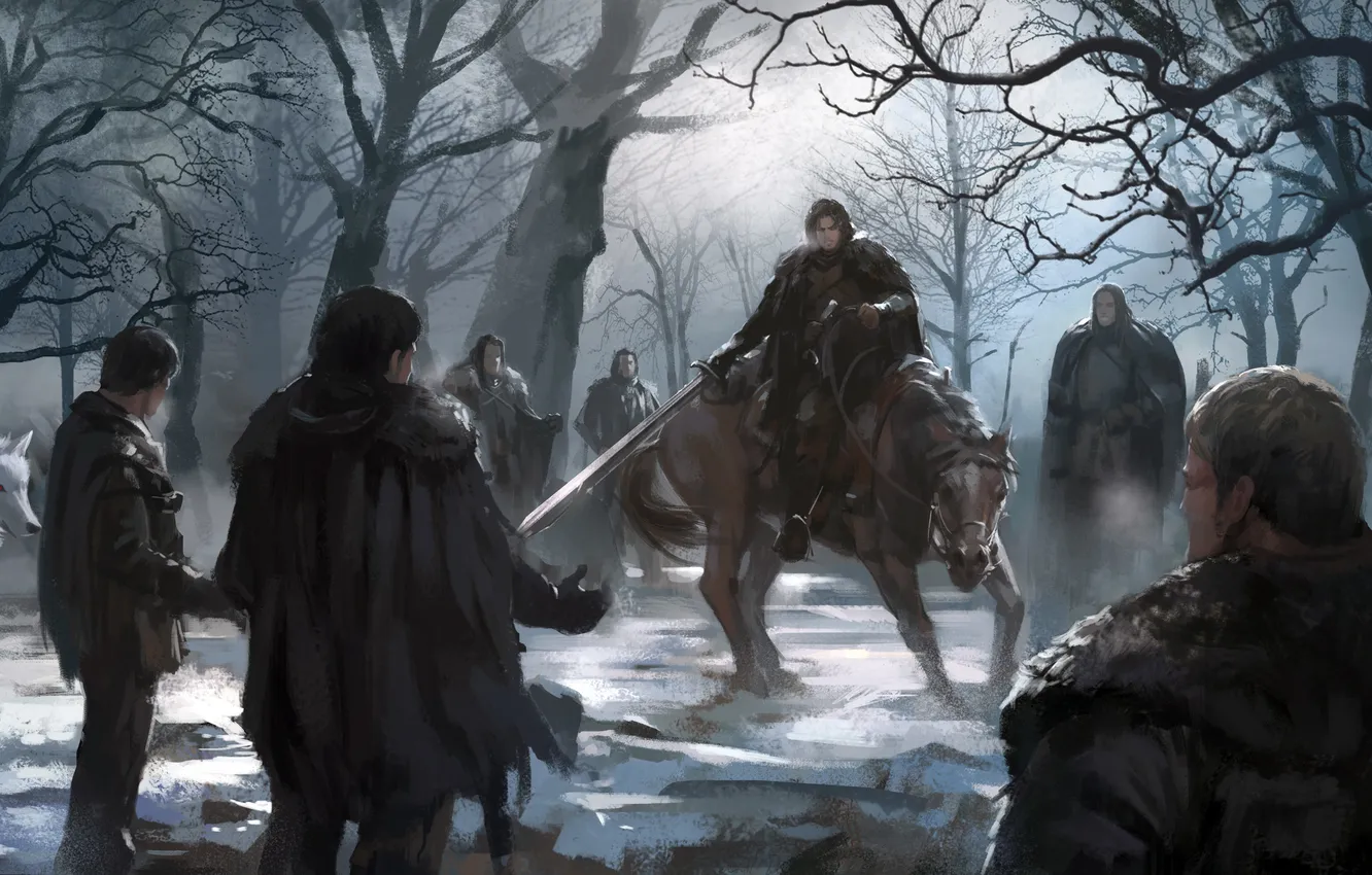 Photo wallpaper Ghost, a direwolf, Game of Thrones, Jon Snow