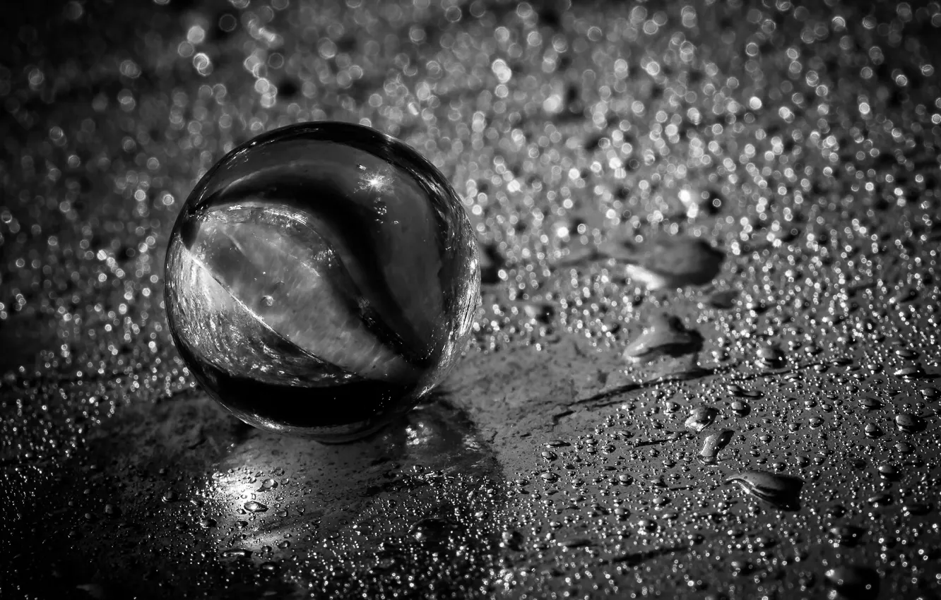 Photo wallpaper glass, black and white, ball of glass