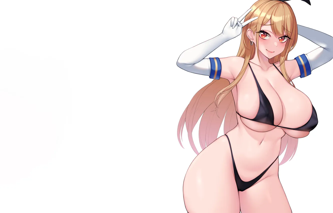 Photo wallpaper girl, sexy, cleavage, long hair, boobs, anime, beautiful, red eyes