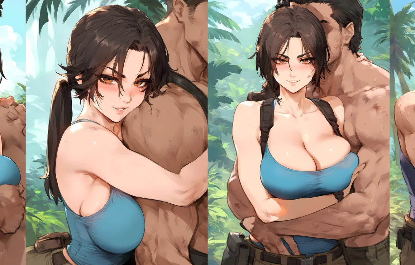 Photo wallpaper jungle, Lara Croft, big tits, Game Art, AI Art