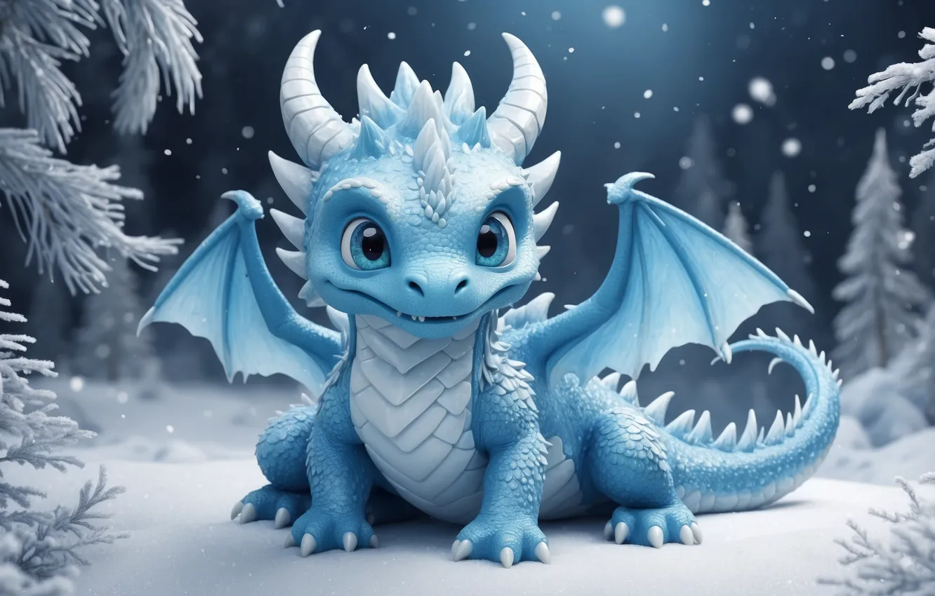 Photo wallpaper winter, snow, nature, snow, dragon, Christmas, New year, dragon