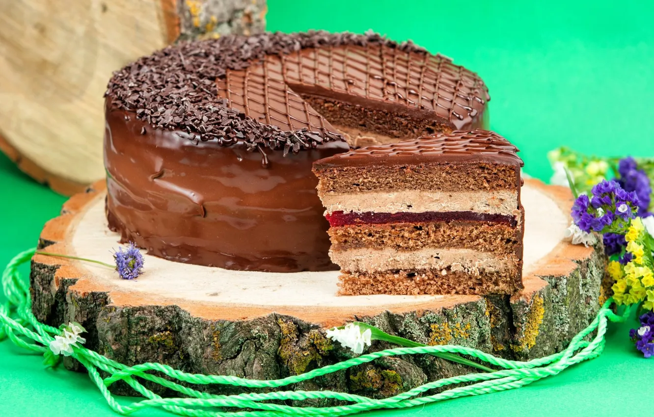 Photo wallpaper chocolate, cake, cream, piece, layer