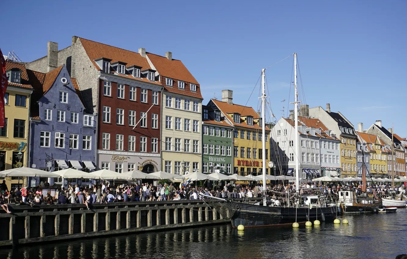 Photo wallpaper Denmark, channel, promenade, court, Denmark, Town, Copenhagen, Copenhagen