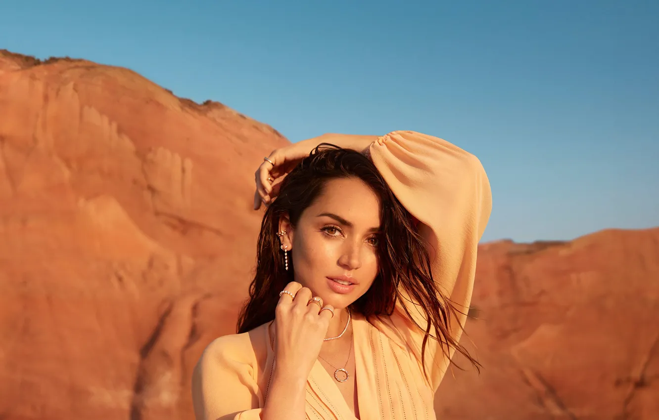 Photo wallpaper look, girl, pose, hair, actress, chain, beautiful, Ana de Armas