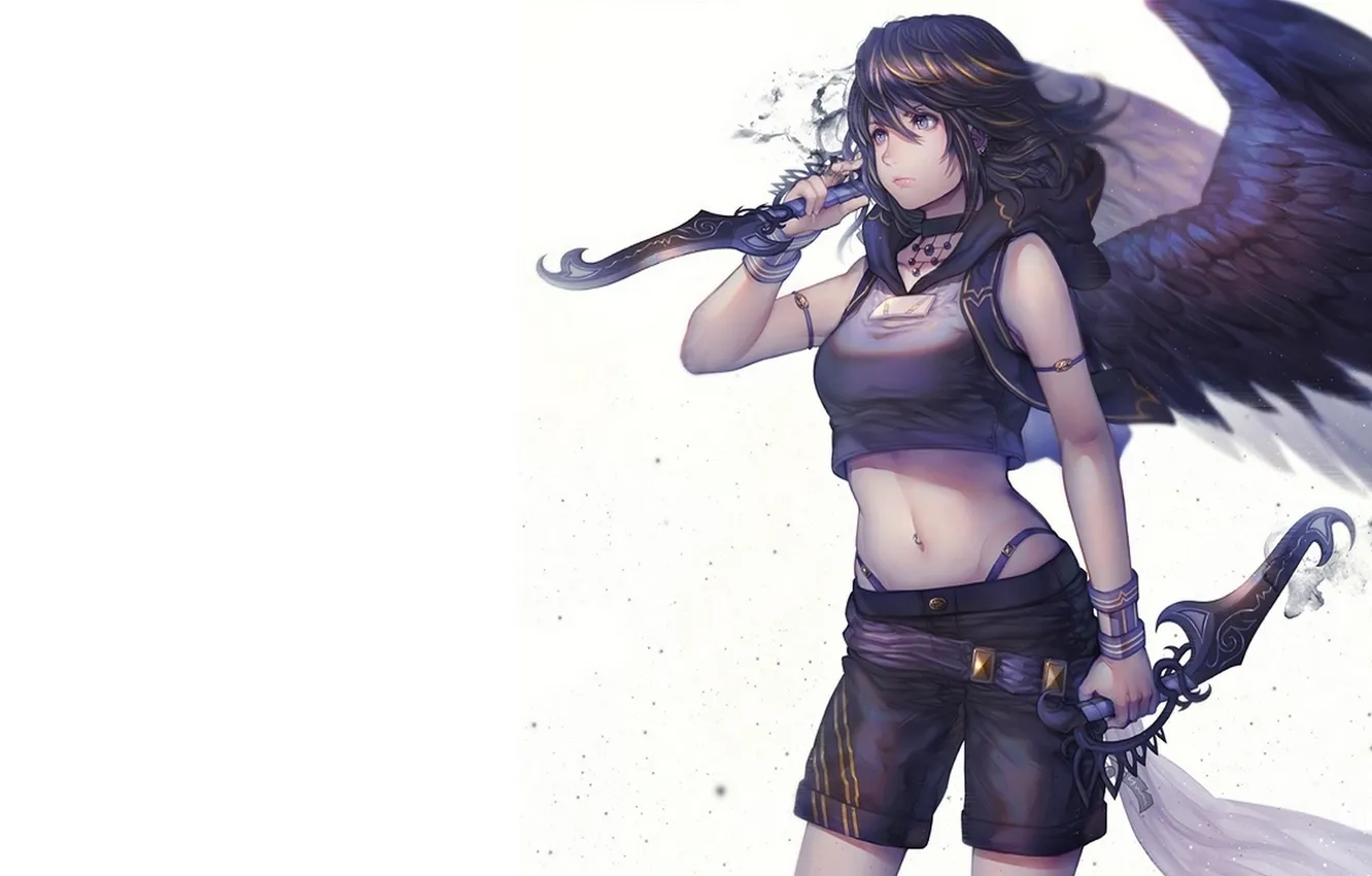 Photo wallpaper girl, weapons, wings, anime, art, slapmyface