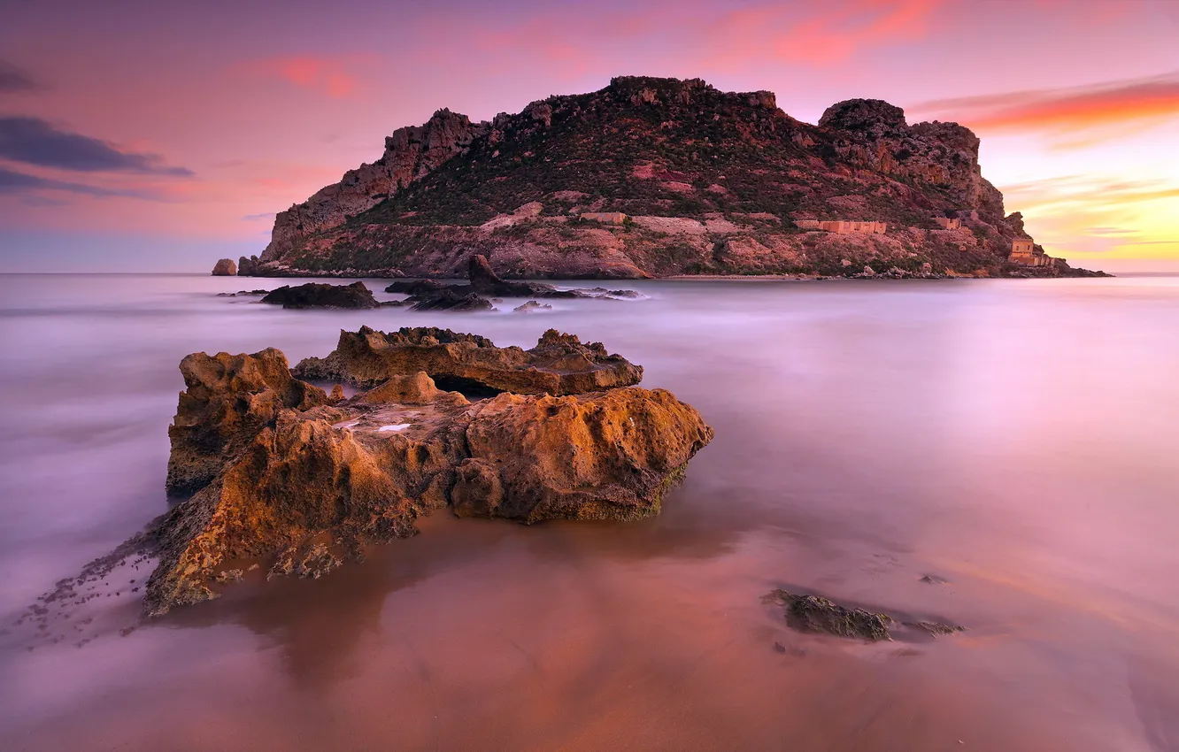 Photo wallpaper landscape, sunset, island