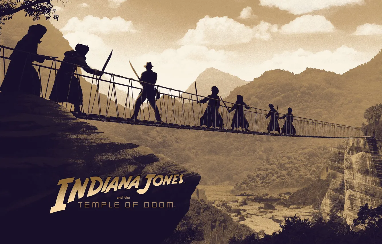 Photo wallpaper Sunset, The sun, Bridge, Movie, Fantasy, Indiana Jones, Art, Art