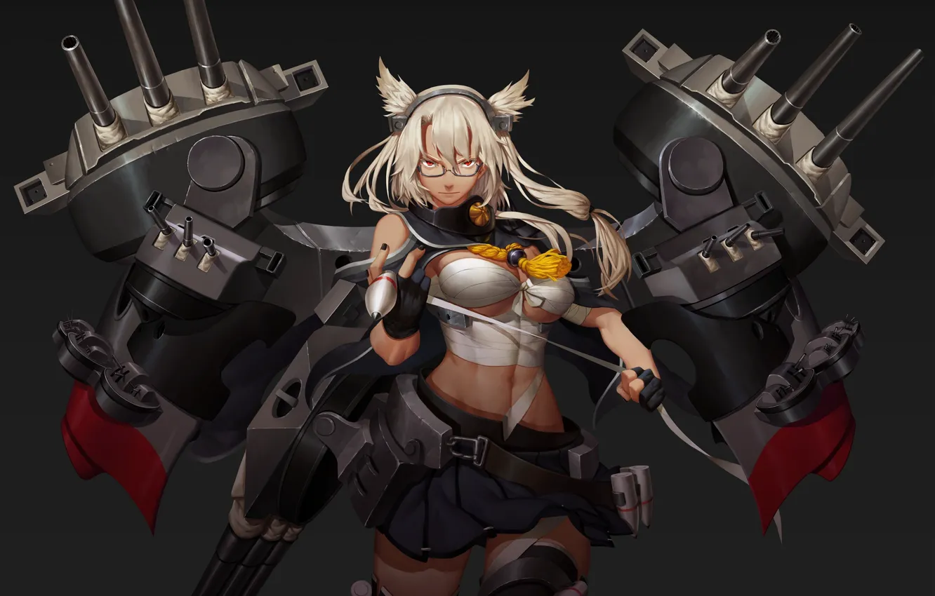 Photo wallpaper gun, soldier, weapon, war, nothing, anime, cat, red eyes