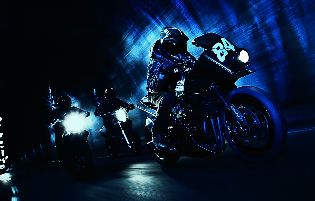 Photo wallpaper night, speed, chase, Kawasaki, moto, night, custom, speed