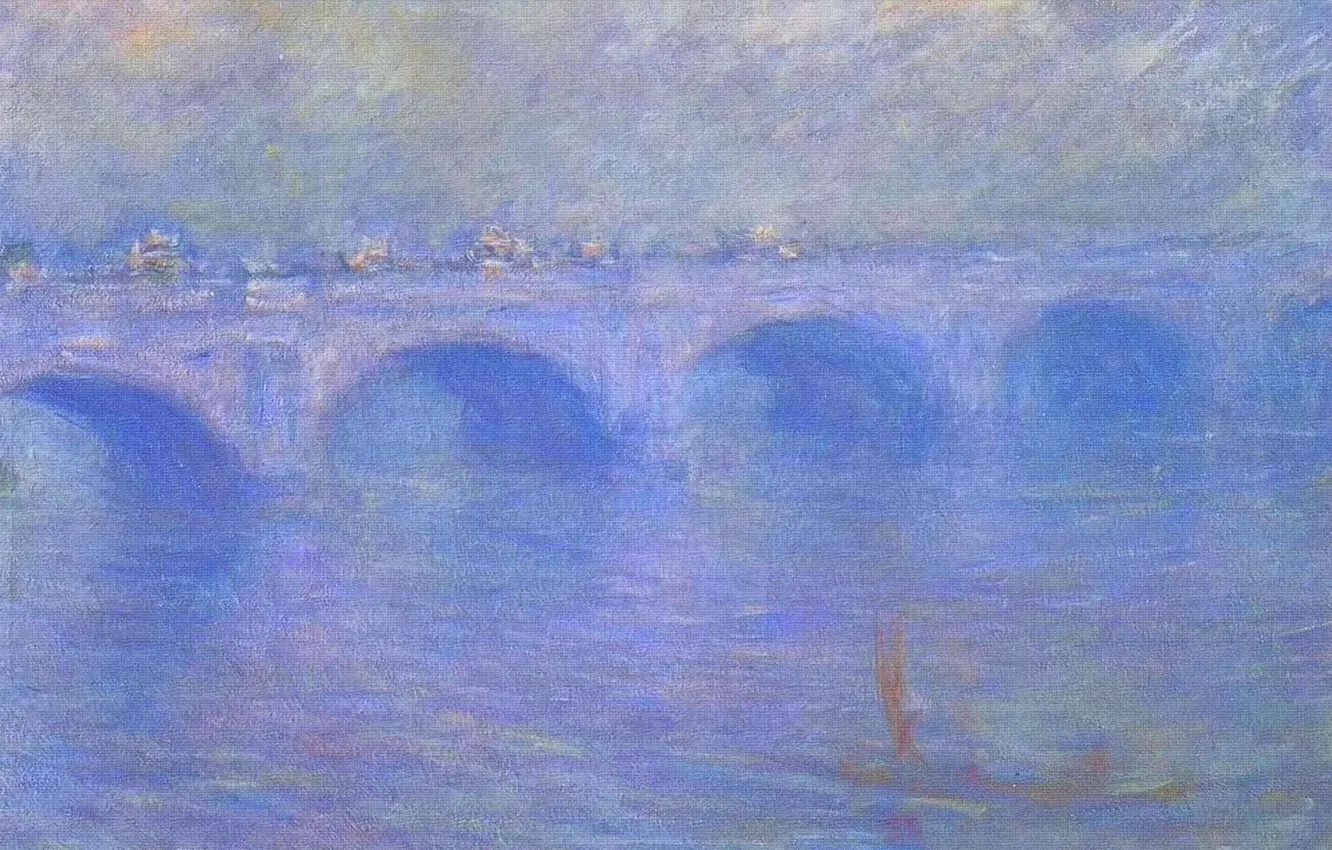 Photo wallpaper river, picture, the urban landscape, Claude Monet, Waterloo bridge in the Fog