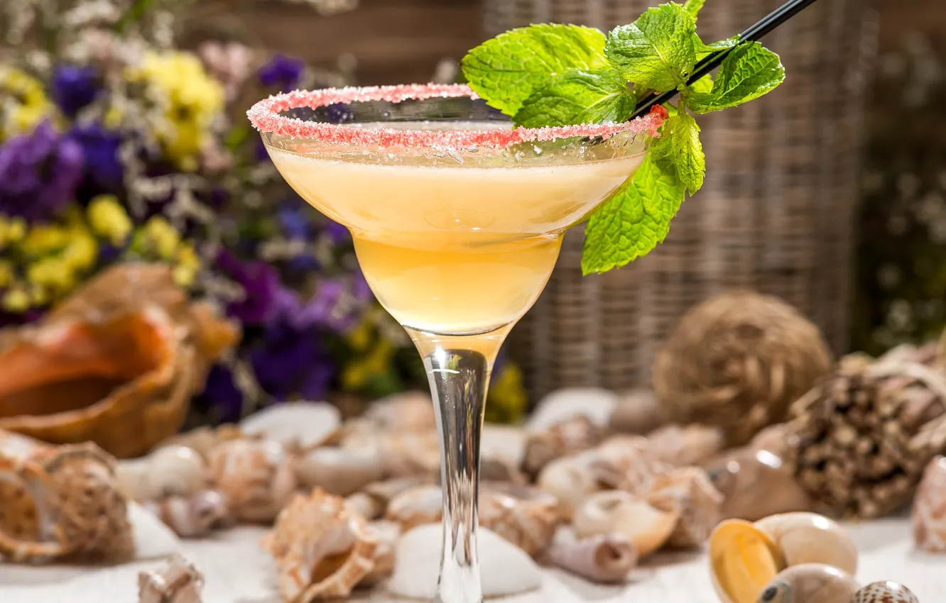 Photo wallpaper glass, cocktail, mint