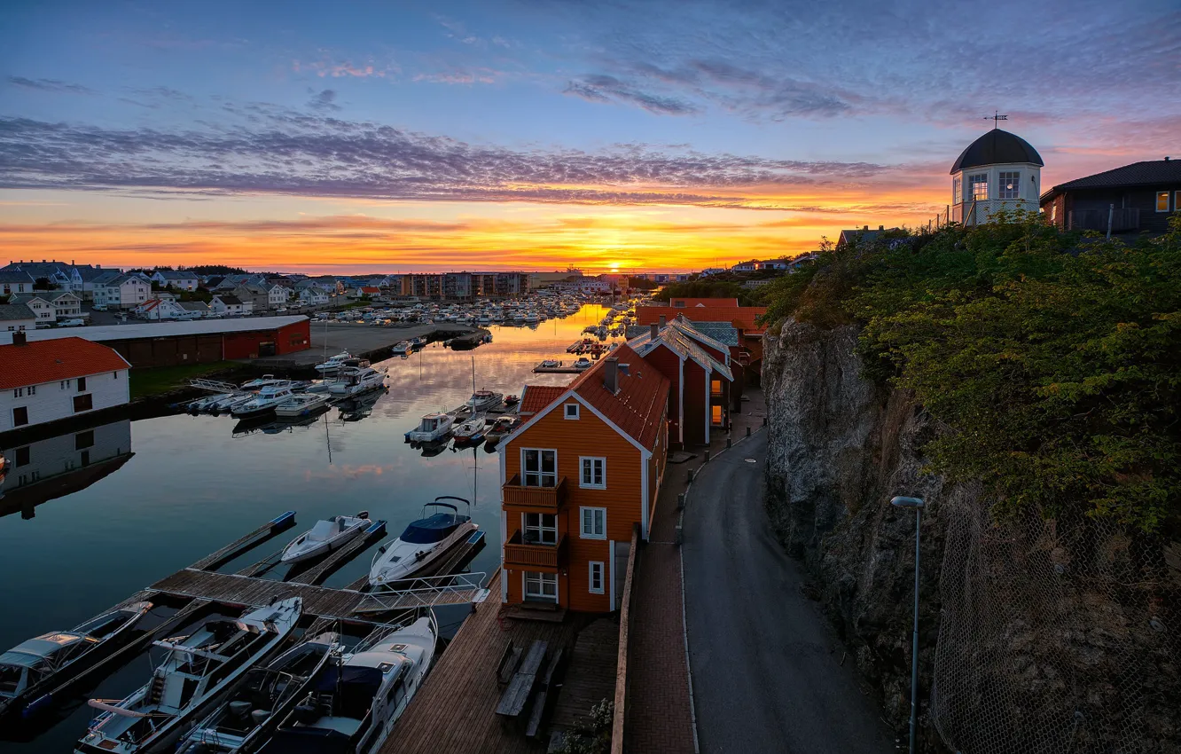 Photo wallpaper boats, the evening, Norway, Haugesund